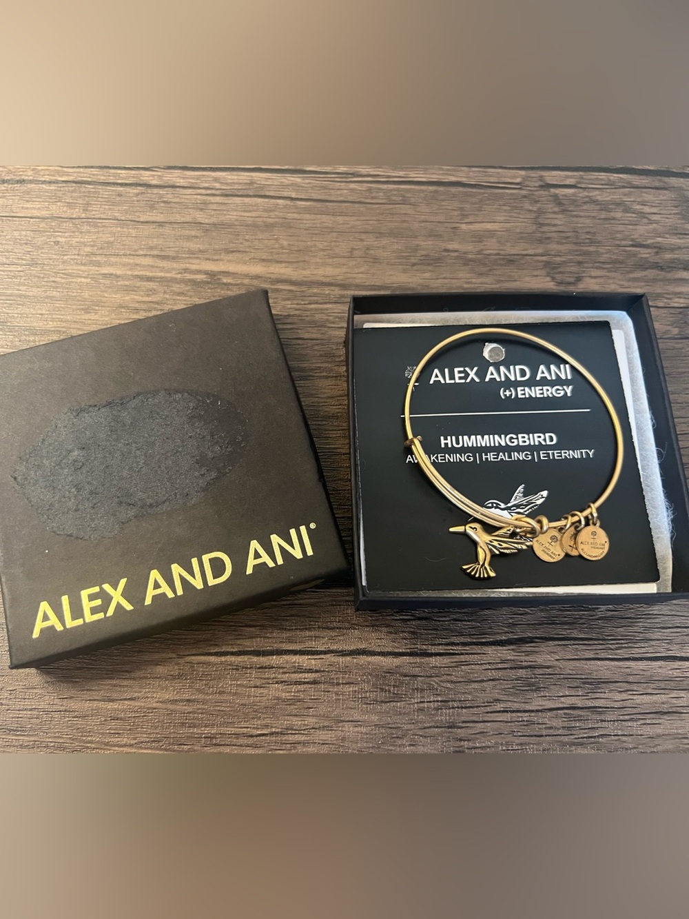 Alex and Ani Gold Hummingbird Charm Bangle